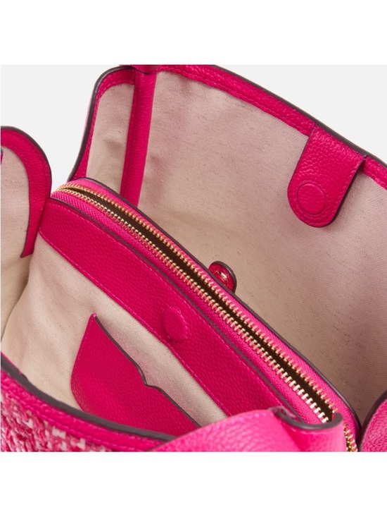 Kate Spade Knott Raffia Tweed Medium Crossbody Satchel, Wild Raspberry Pink Bag - Picture 12 of 14